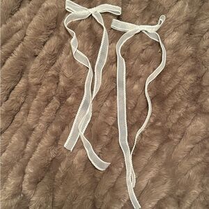 White Hair Bows with Clips Attached - Set of 2